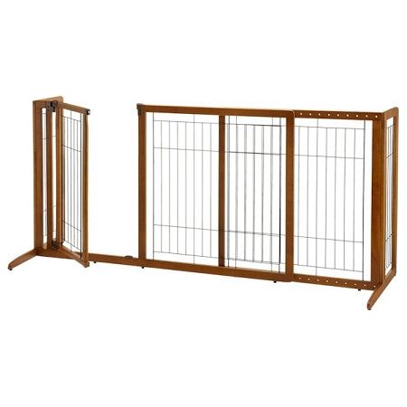 Richell Large Deluxe Freestanding Pet Gate, durable and stylish freestanding gate with a wooden design, ideal for securing wide spaces and keeping pets safe indoors