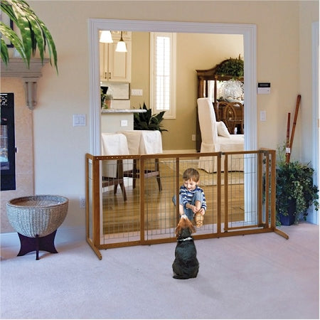 Richell Large Deluxe Freestanding Pet Gate, durable and stylish freestanding gate with a wooden design, ideal for securing wide spaces and keeping pets safe indoors