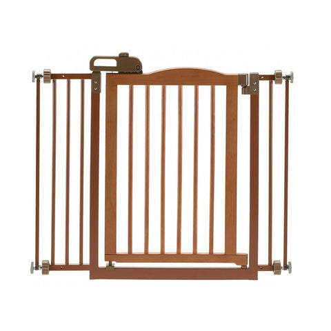 One-Touch Gate II in Brown, easy-to-install, secure pet gate for doorways and hallways, safe for pets and toddlers