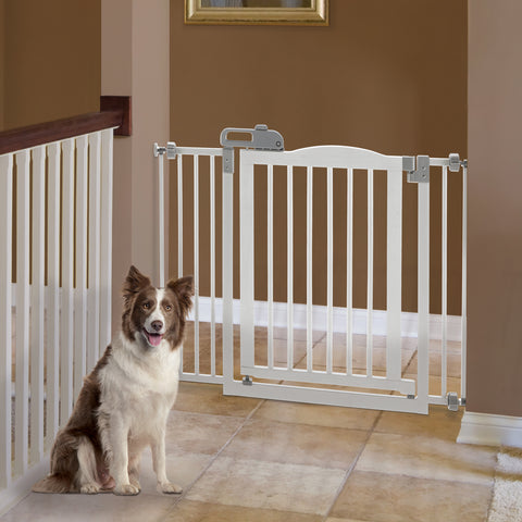 Richell One-Touch Gate II in White, secure and stylish pet gate with a one-hand release mechanism, perfect for indoor use with easy installation