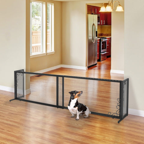 Richell Large Freestanding Metal Mesh Pet Gate in Black, sturdy and stylish pet gate with a metal mesh design, perfect for securing wide spaces in the home