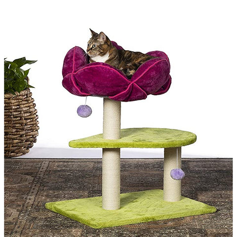 Prevue Flower Power Cat Tree 7320, colorful and fun multi-level cat tree with scratching posts and cozy platforms