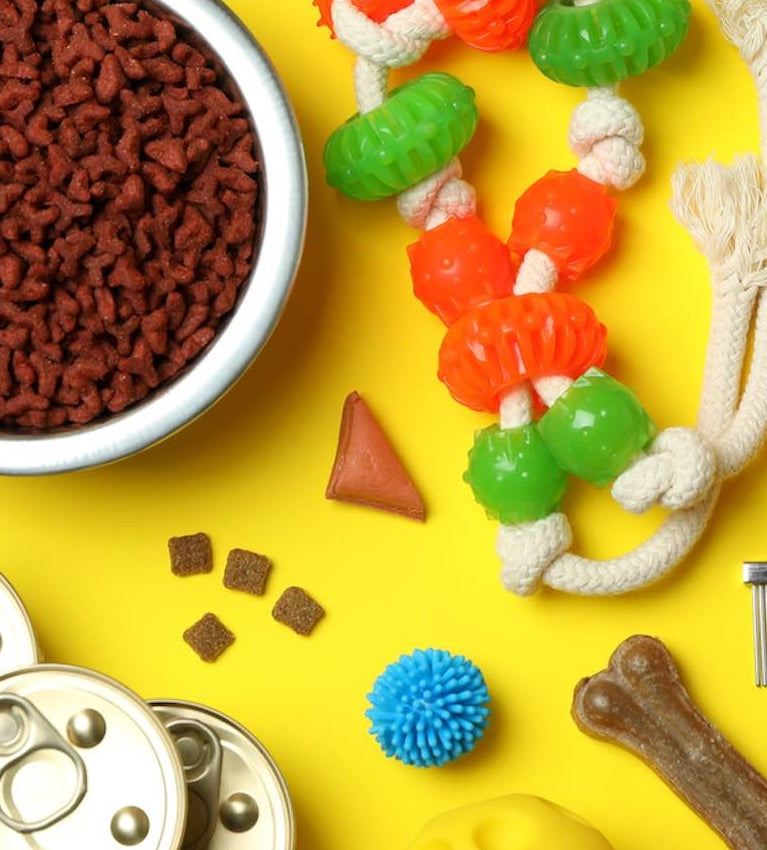 image of various pet toys and pet treats