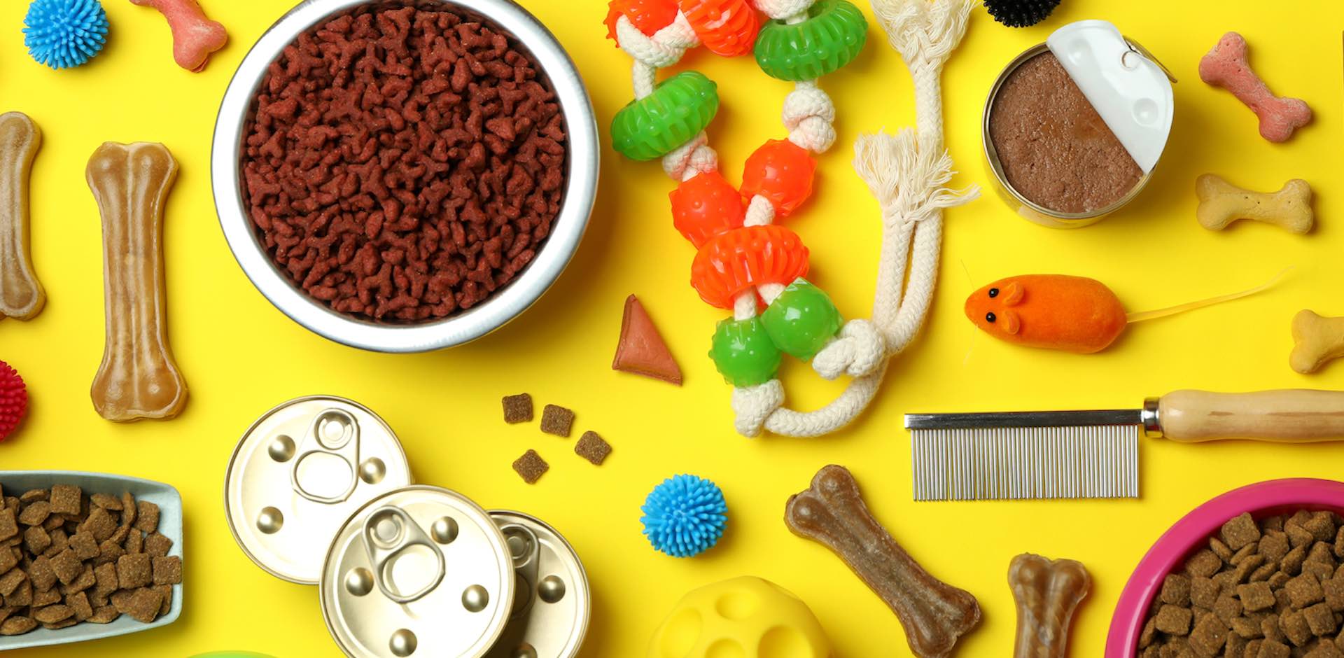 image of various pet toys and pet treats